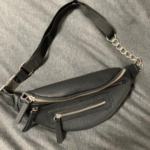 Black Faux Leather Chain Fanny Pack